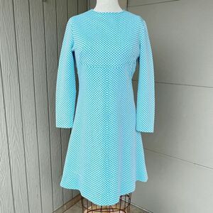 Vintage 60s Blue Textured Mod Mini Dress with Belted Back Detail